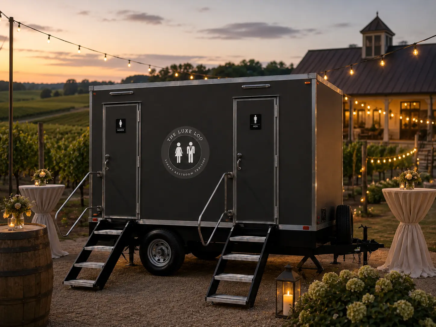 Luxury restroom trailer for private event in Columbus Ohio