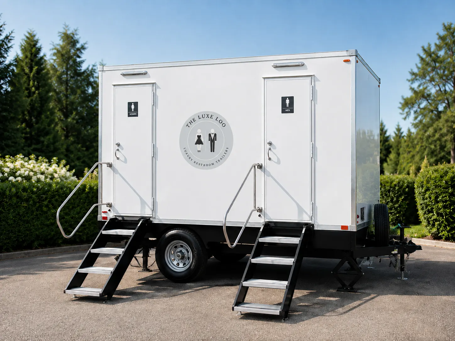 Luxury restroom trailer at wedding event in Columbus Ohio